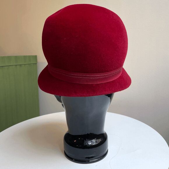 VTG Red Cloche Hat 1930s Wool Felt Old Hollywood Peachbloom Velour Union main image 6